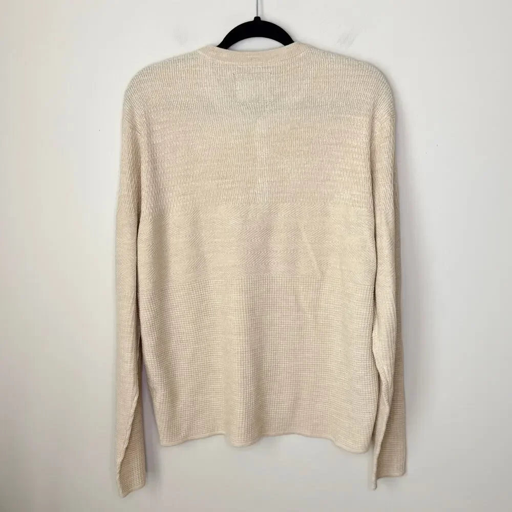 Jachs Men's Mixed Stitch Waffle‎ Sweater Henley XL Pattern Cream Long Sleeves